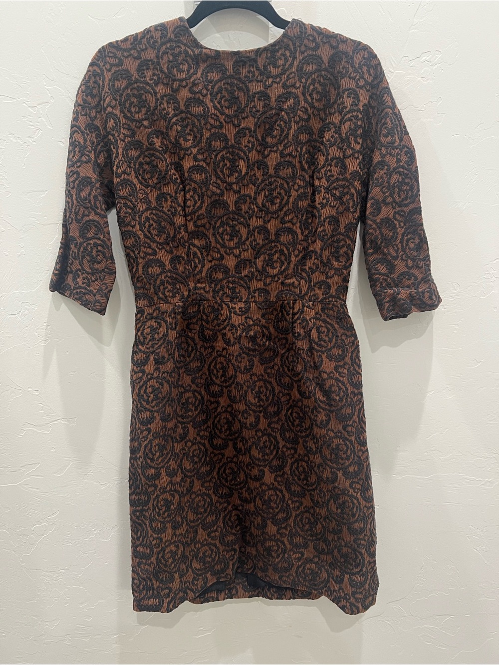 Vintage 60s Fred Rothschild Black And Brown Brocade Dress Small